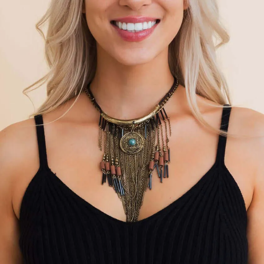 Antique Gold Fringe Necklace
