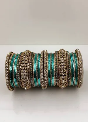Aqua Green Gold Kara Bangle Set