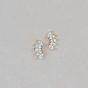 Arc CZ Gold Stud Earrings