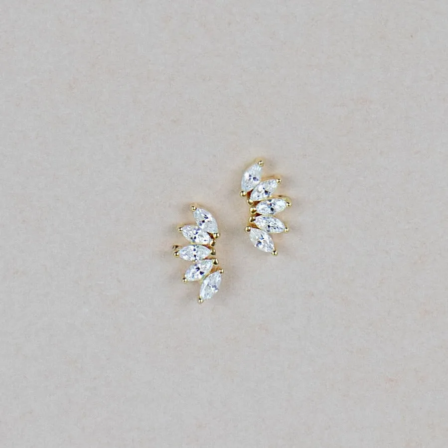 Arc CZ Gold Stud Earrings