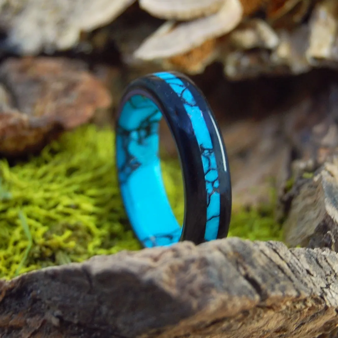 Arizona Turquoise In An Onyx Night | Men's Turquoise, Onyx & Titanium Wedding Ring