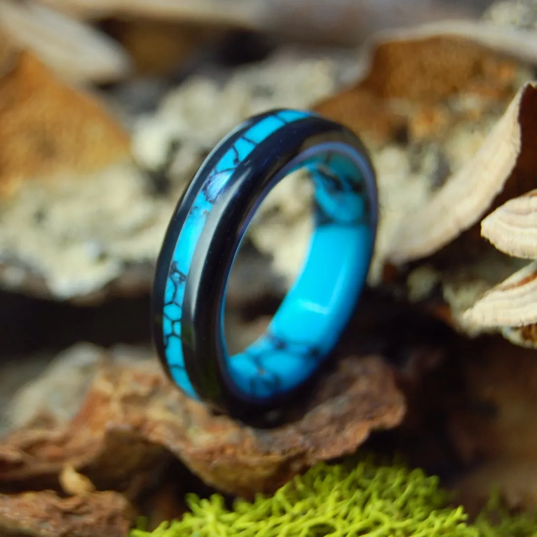 Arizona Turquoise In An Onyx Night | Men's Turquoise, Onyx & Titanium Wedding Ring