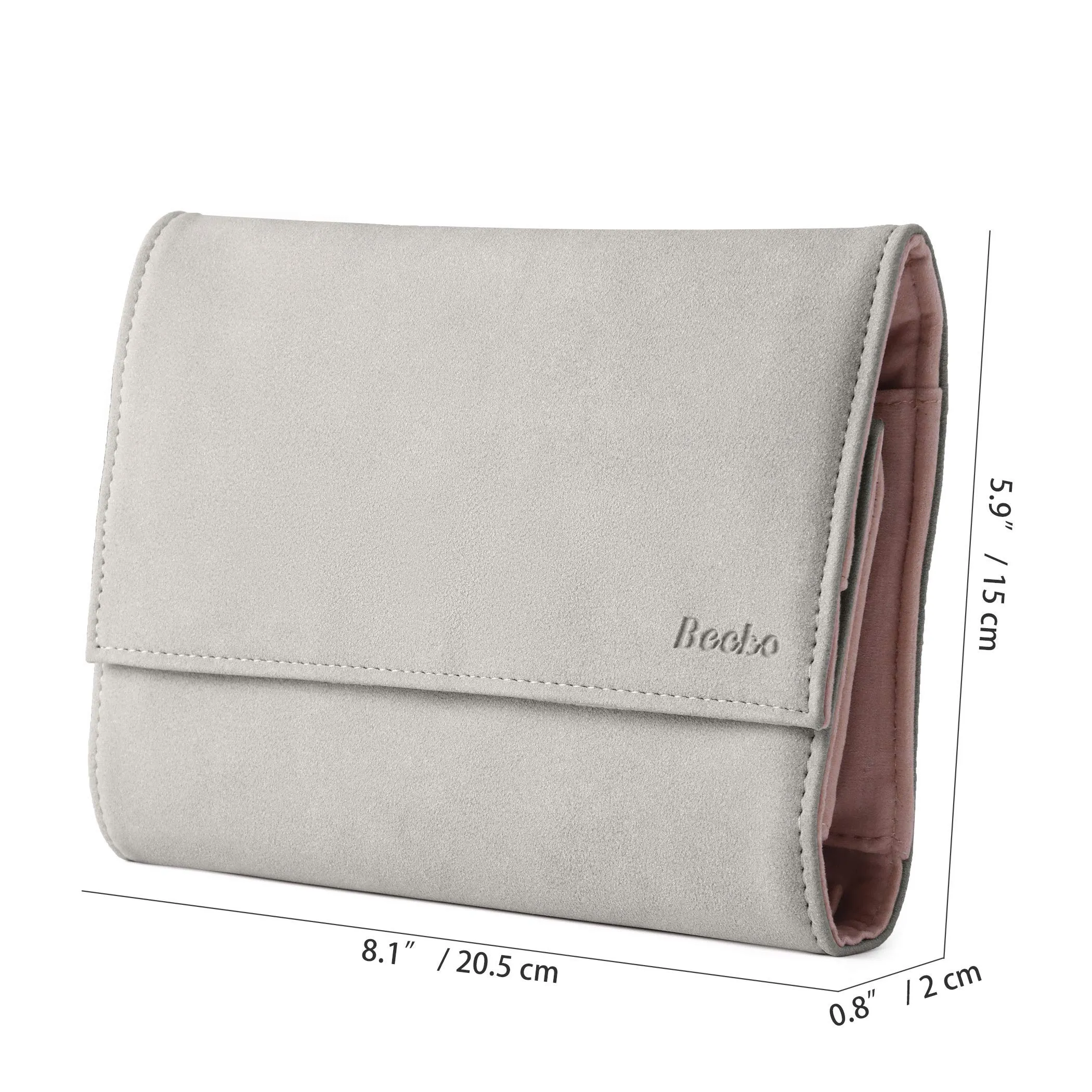 Becko Jewelry Organizer Roll Travel Jewel Bag case for Multiple Necklaces, Rings, Bracelets, Supple Leather & Suede, Large Capacity Without Crease, Lightweight, Portable & Practical (Gray) Gray