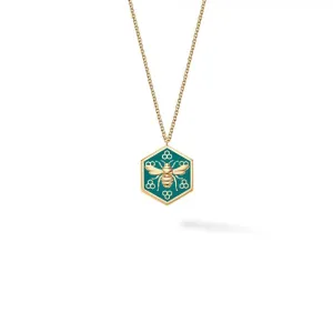 Birks 18K Yellow Gold Bee Chic Teal Enamel Hexagon Necklace