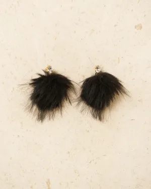 Black Crystal Stud Pompom Earrings