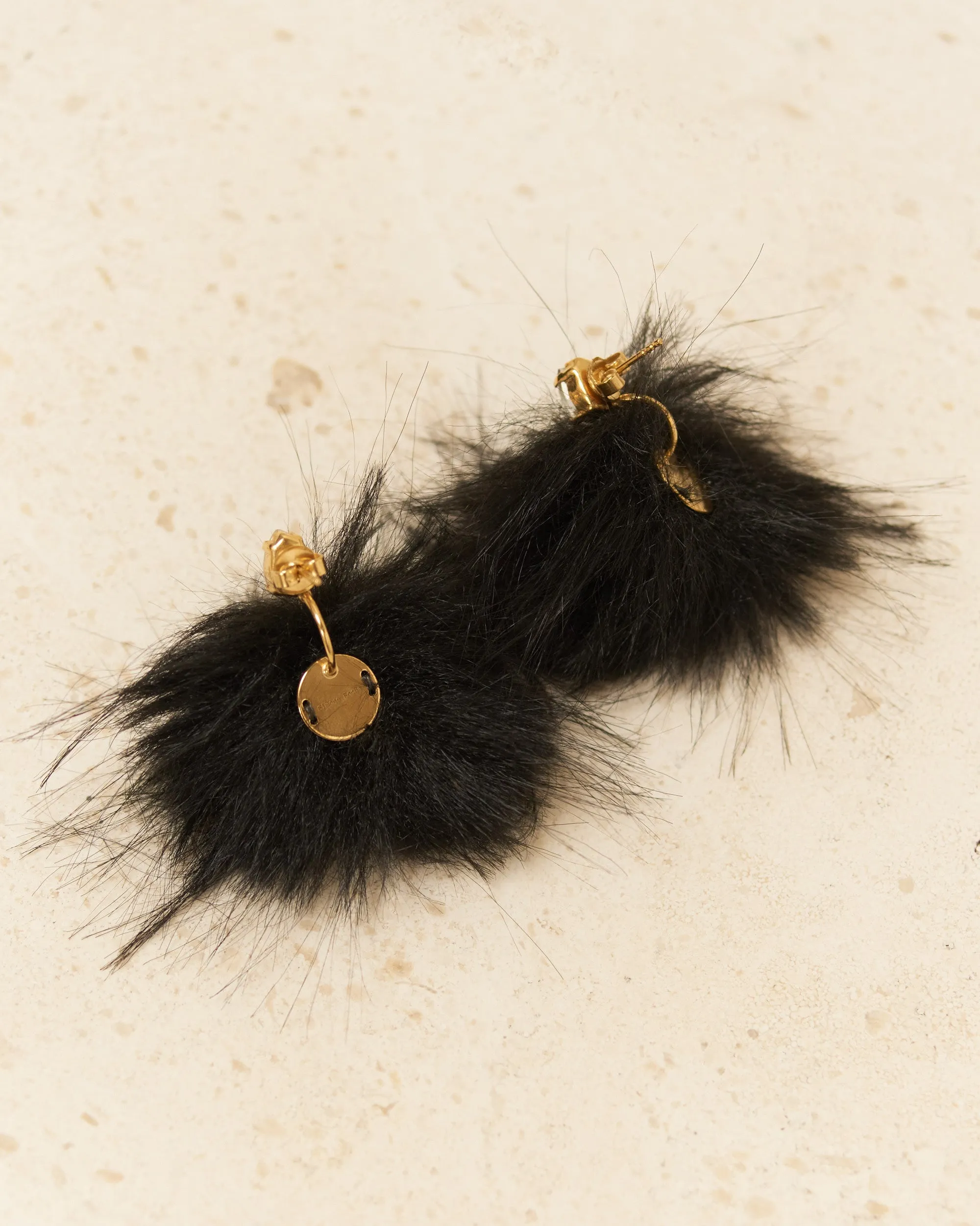 Black Crystal Stud Pompom Earrings