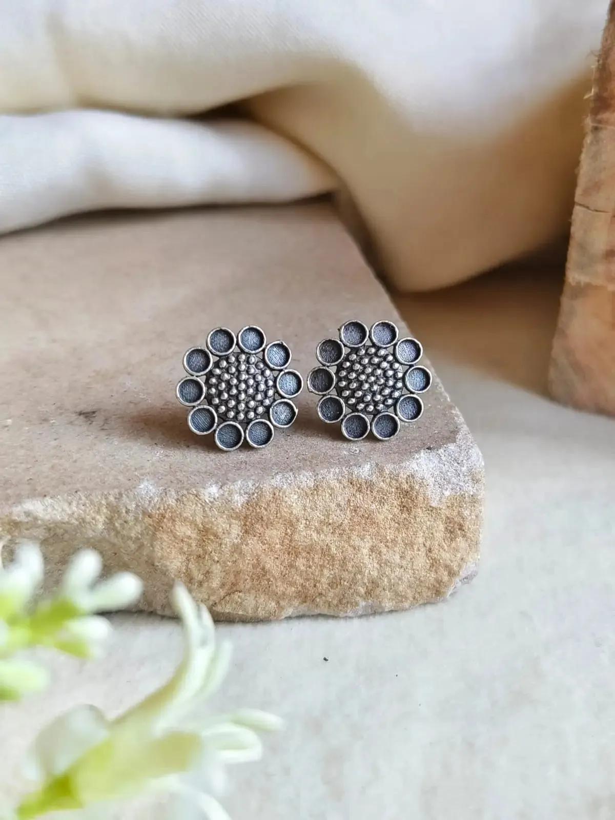 Brass Silver Replica Stud Earrings for Everyday Elegance | Sarichka