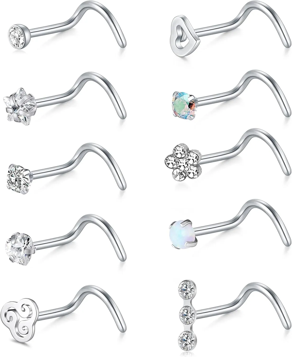 Briana Williams Nose Studs Nose Rings for Women 18G 20G Corkscrew Nose Ring Stainless Steel Nose Screw Studs Nose Rings Studs Surgical Steel Nostril Nose Piercing Jewelry