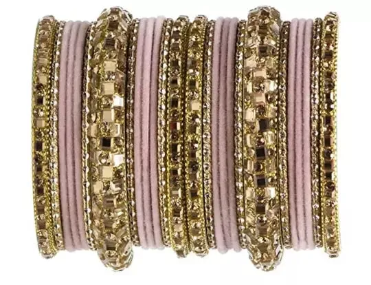 Bridal Kundan Bangles Set Plain Metal Charm Bracelet For Women Indian- Partywear