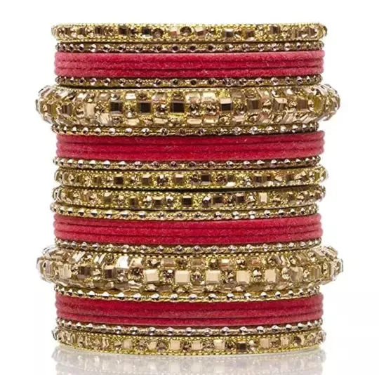 Bridal Kundan Bangles Set Plain Metal Charm Bracelet For Women Indian- Partywear