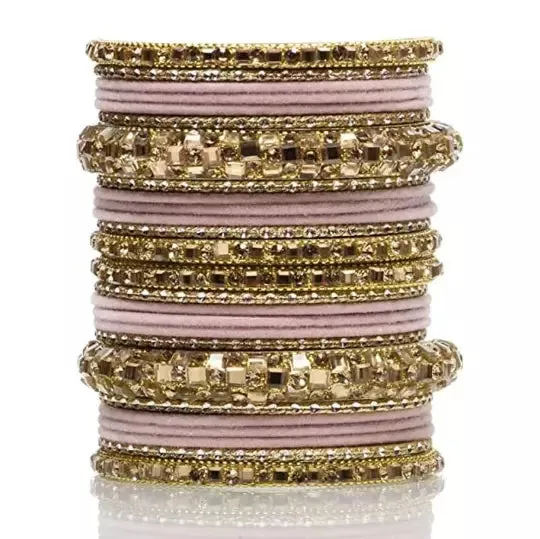 Bridal Kundan Bangles Set Plain Metal Charm Bracelet For Women Indian- Partywear
