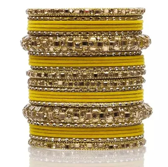 Bridal Kundan Bangles Set Plain Metal Charm Bracelet For Women Indian- Partywear