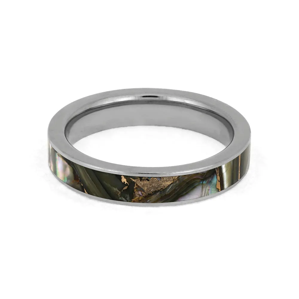 Bronze Abalone Ring, Color Changing Wedding Band In Titanium