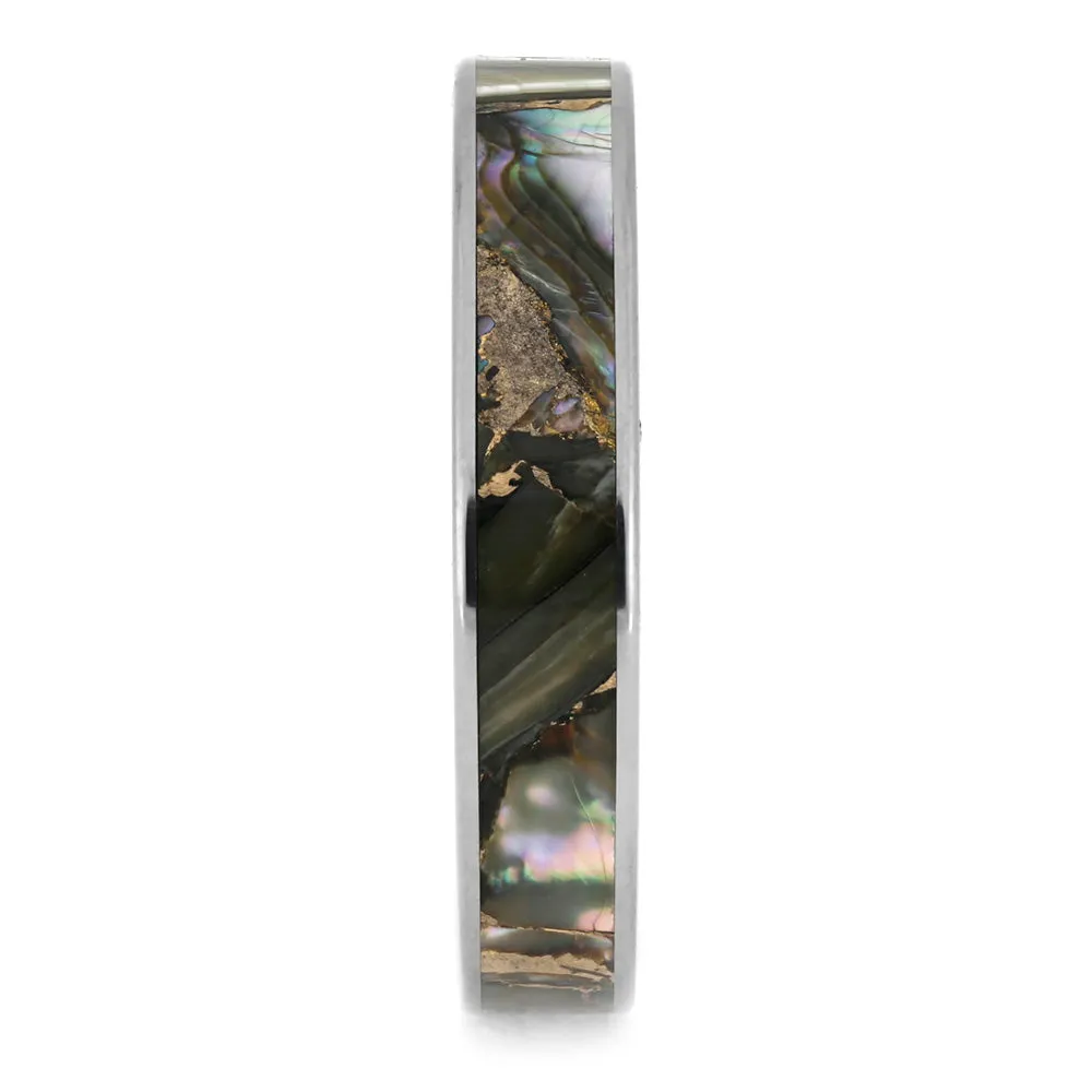 Bronze Abalone Ring, Color Changing Wedding Band In Titanium