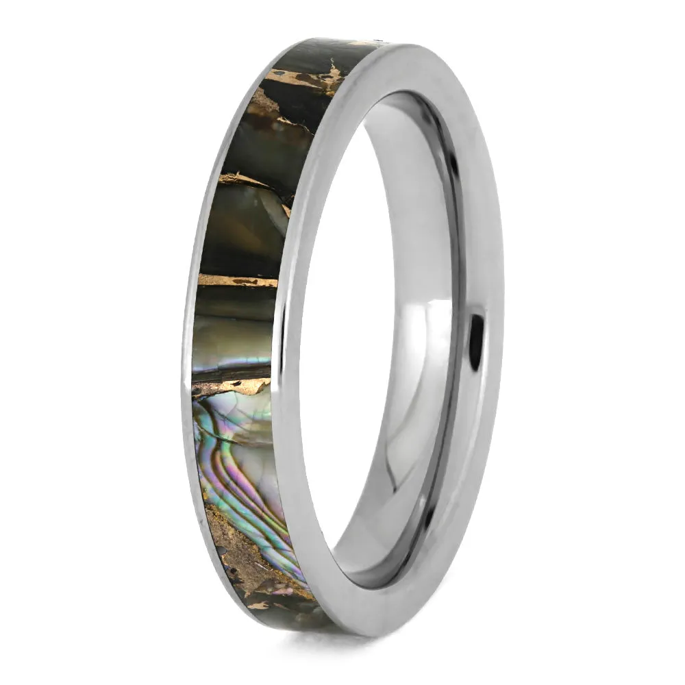 Bronze Abalone Ring, Color Changing Wedding Band In Titanium