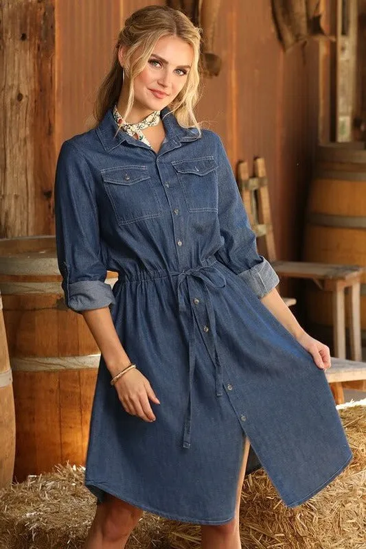 Button Up Denim Chambray Dress