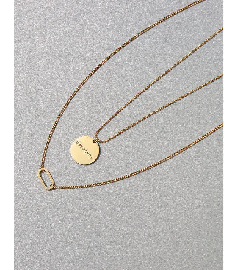 Chic Double Layered Titanium Steel Necklace with Oval Collarbone Pendant