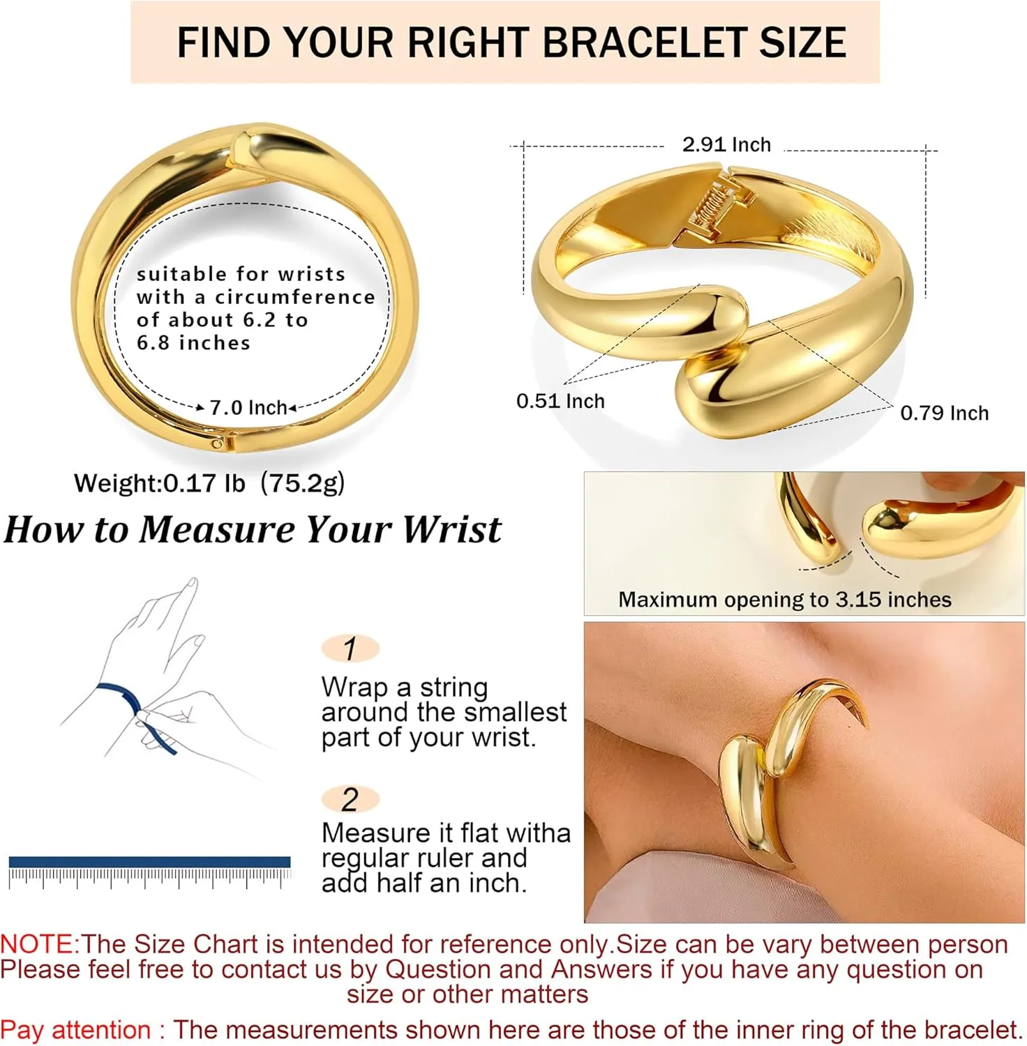 Chunky Gold Bangle Bracelet for Women,Thick Gold Plated Cuff Bangles,Hinged Arm Cuff Jewelry for Women Gifts