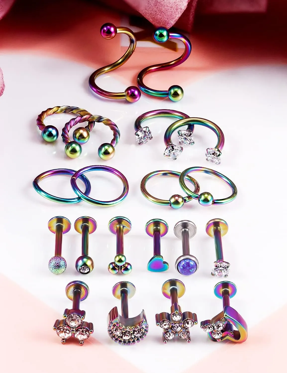 Cisyozi 16G Flower Moon Lip Rings Studs Surgical Steel Clear Diamond CZ Labret Lip Rings Studs Tragus Horseshoe Cartilage Tragus Helix Hoop Earring Body Jewelry Piercing Retainer for Women Men 8mm