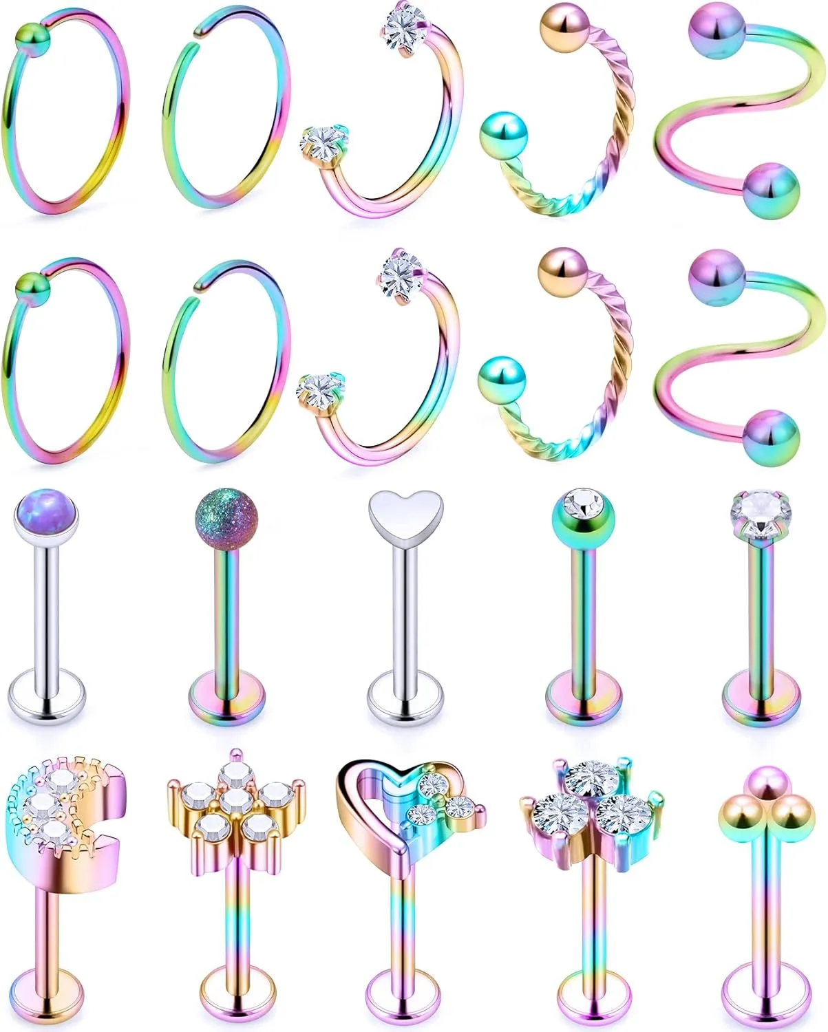 Cisyozi 16G Flower Moon Lip Rings Studs Surgical Steel Clear Diamond CZ Labret Lip Rings Studs Tragus Horseshoe Cartilage Tragus Helix Hoop Earring Body Jewelry Piercing Retainer for Women Men 8mm
