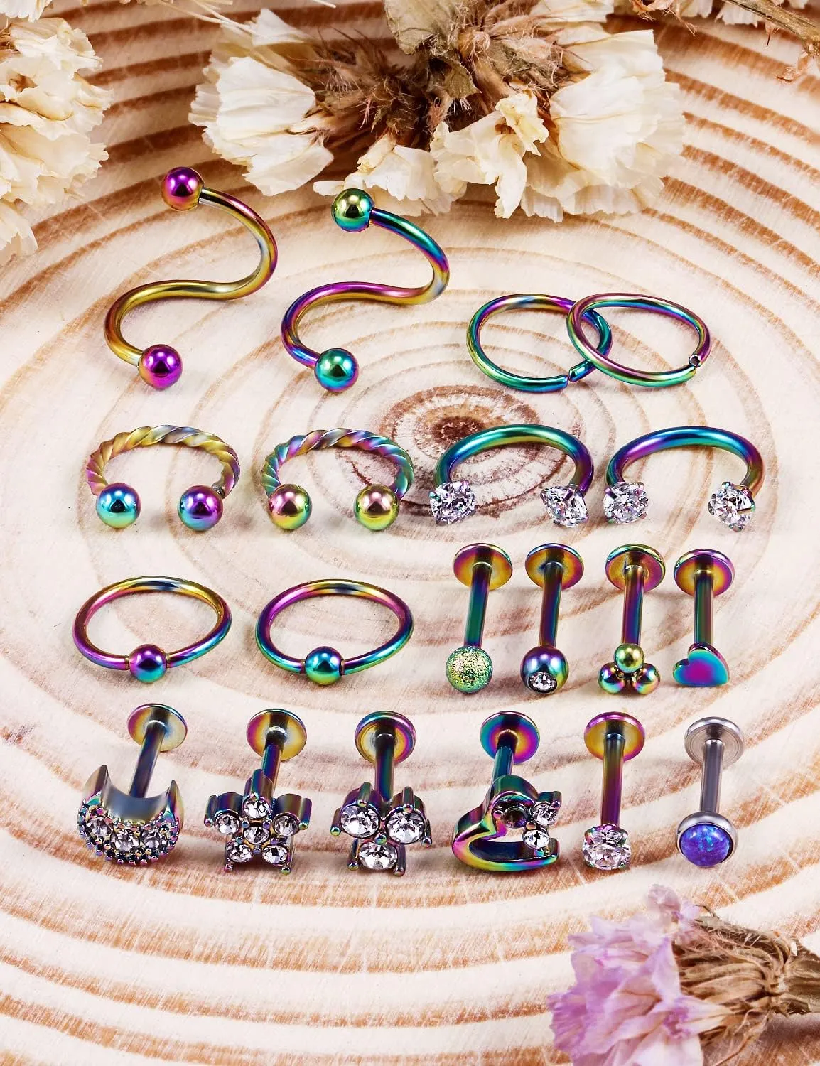 Cisyozi 16G Flower Moon Lip Rings Studs Surgical Steel Clear Diamond CZ Labret Lip Rings Studs Tragus Horseshoe Cartilage Tragus Helix Hoop Earring Body Jewelry Piercing Retainer for Women Men 8mm