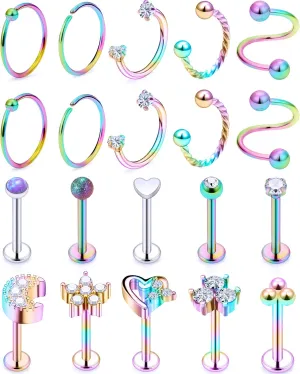 Cisyozi 16G Flower Moon Lip Rings Studs Surgical Steel Clear Diamond CZ Labret Lip Rings Studs Tragus Horseshoe Cartilage Tragus Helix Hoop Earring Body Jewelry Piercing Retainer for Women Men 8mm