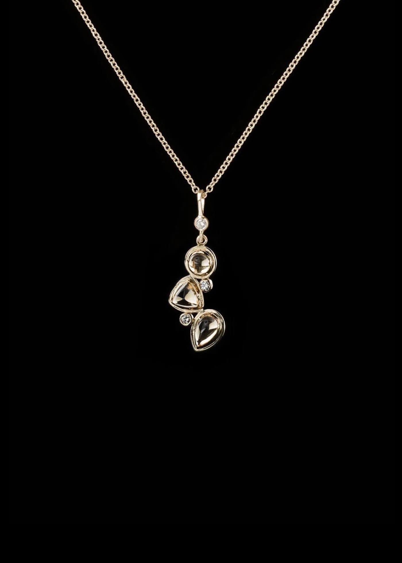 Citrine & Diamond 14K Gold 3 Stone Pendant