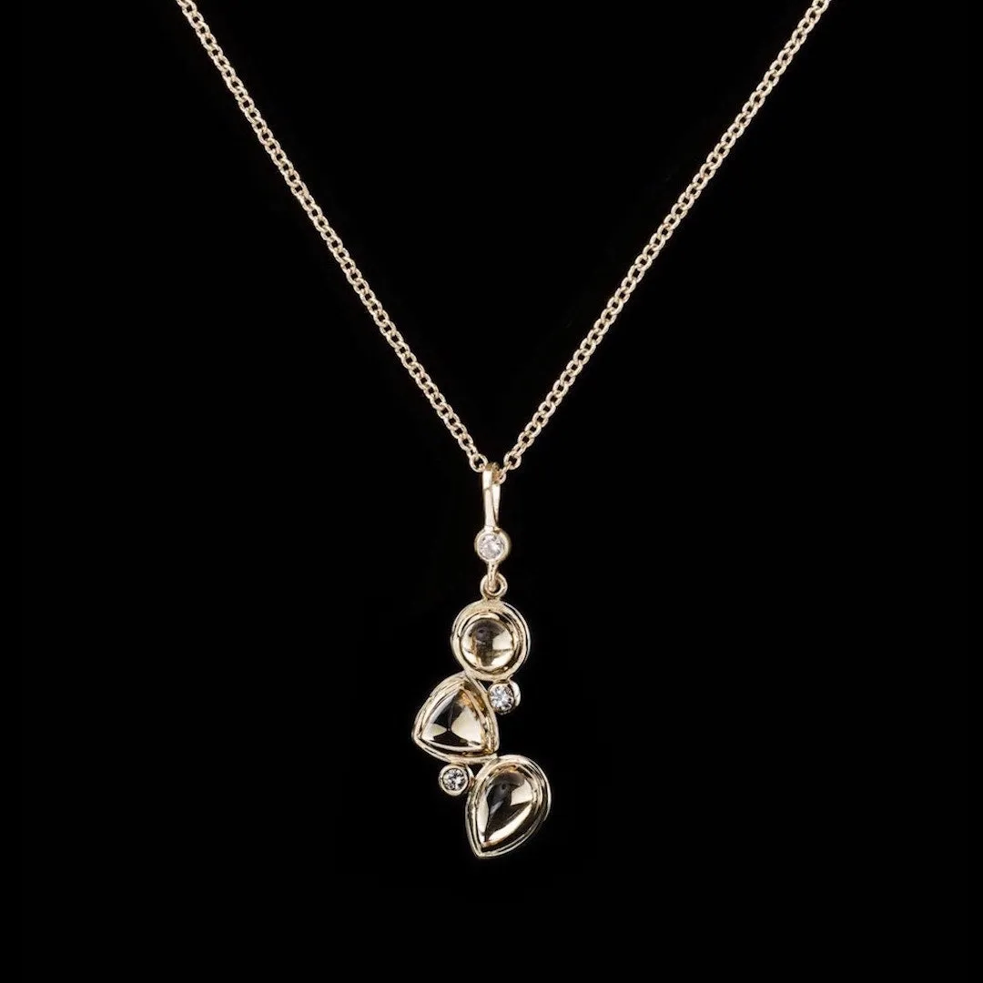 Citrine & Diamond 14K Gold 3 Stone Pendant