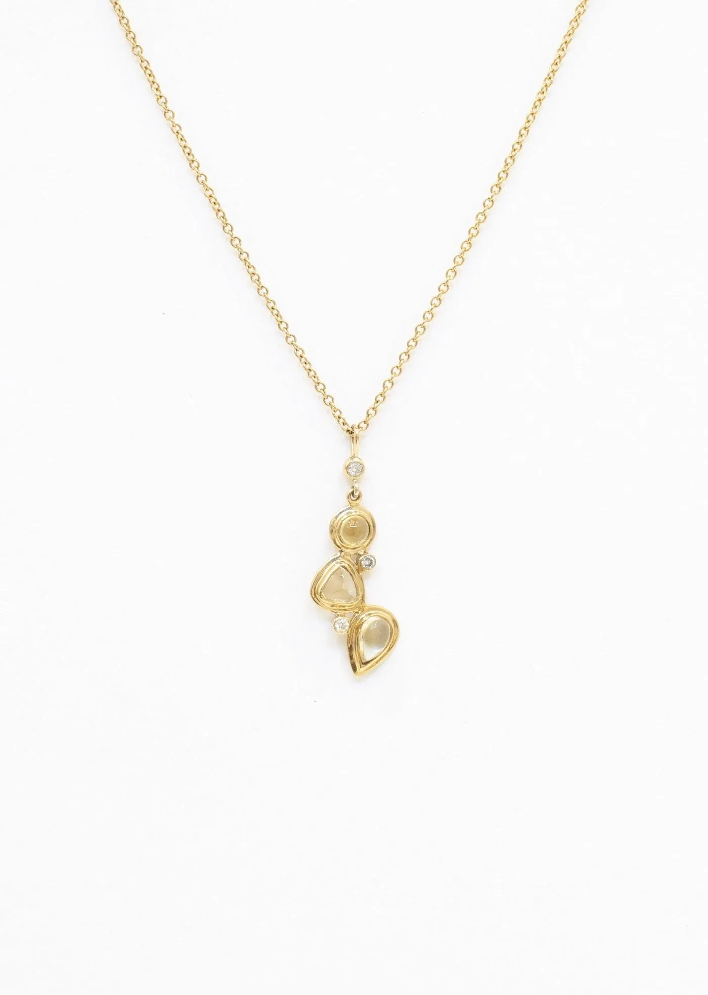 Citrine & Diamond 14K Gold 3 Stone Pendant