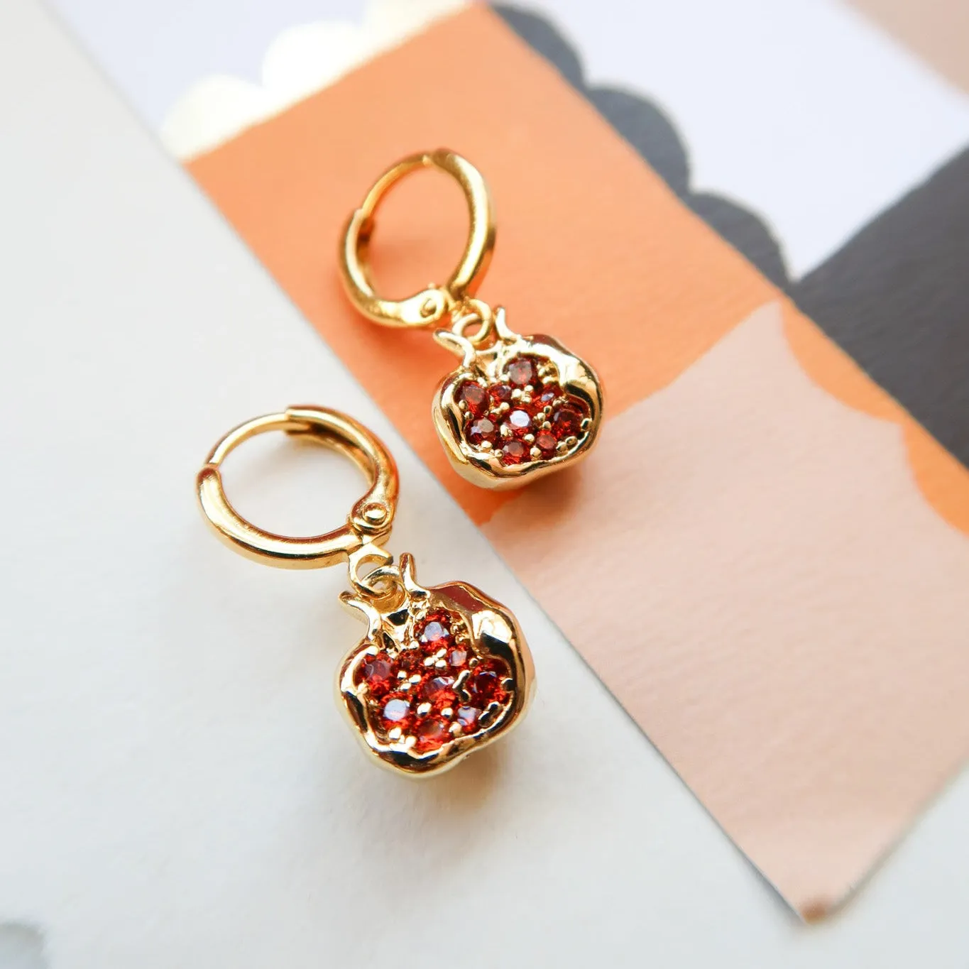 Cracked Hearts Pomegranate Huggies Earrings