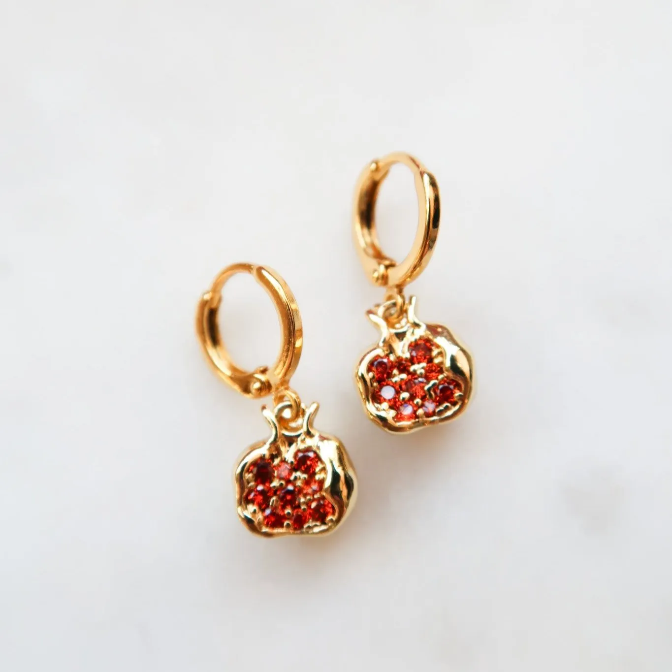 Cracked Hearts Pomegranate Huggies Earrings
