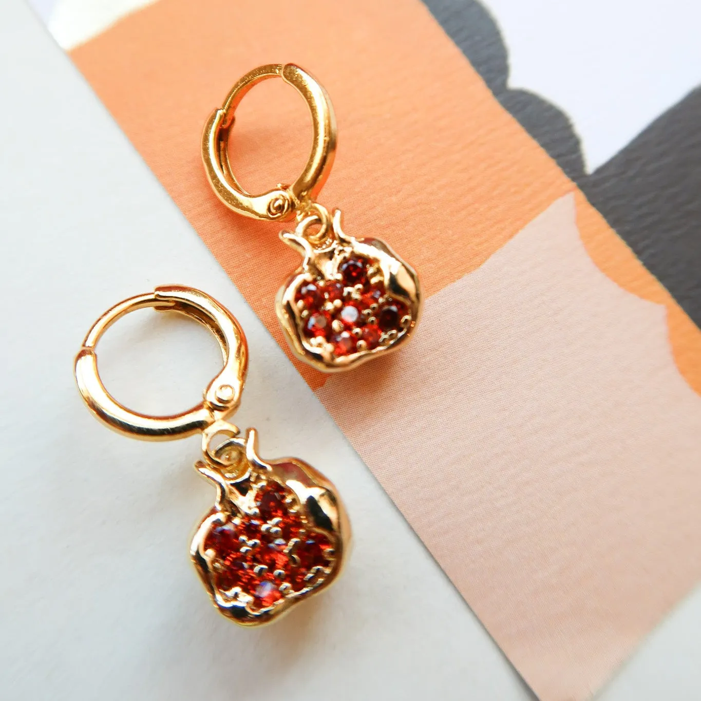 Cracked Hearts Pomegranate Huggies Earrings