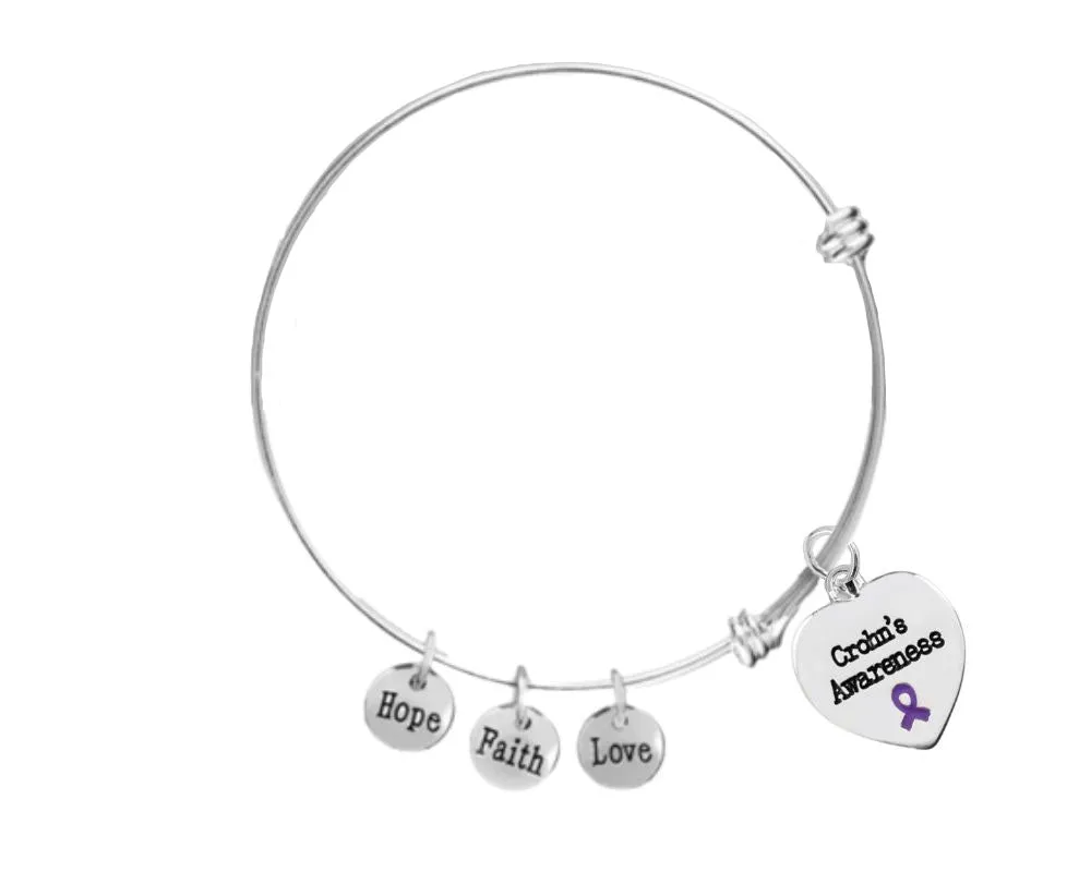 Crohn's Disease Awareness Heart Charm Retractable Bracelets