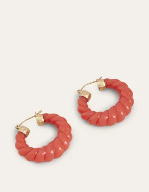 Croissant Resin Hoop Earrings-Coral