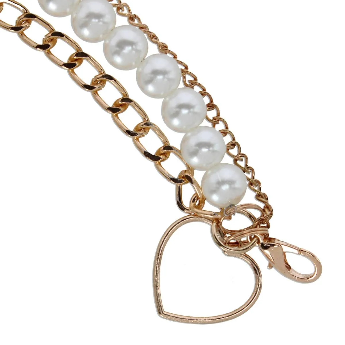 CTM® Women's Gold Pearl with Heart Bag Chain
