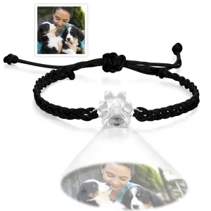 Custom Dog Paw Photo Projection Bracelet Braided Rope Bracelet Gift for Pet Lover