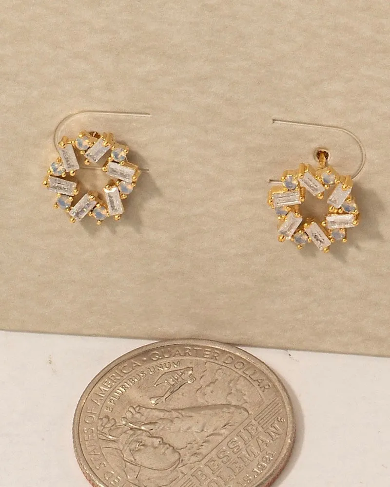 CZ Baguette Circle Stud Earrings