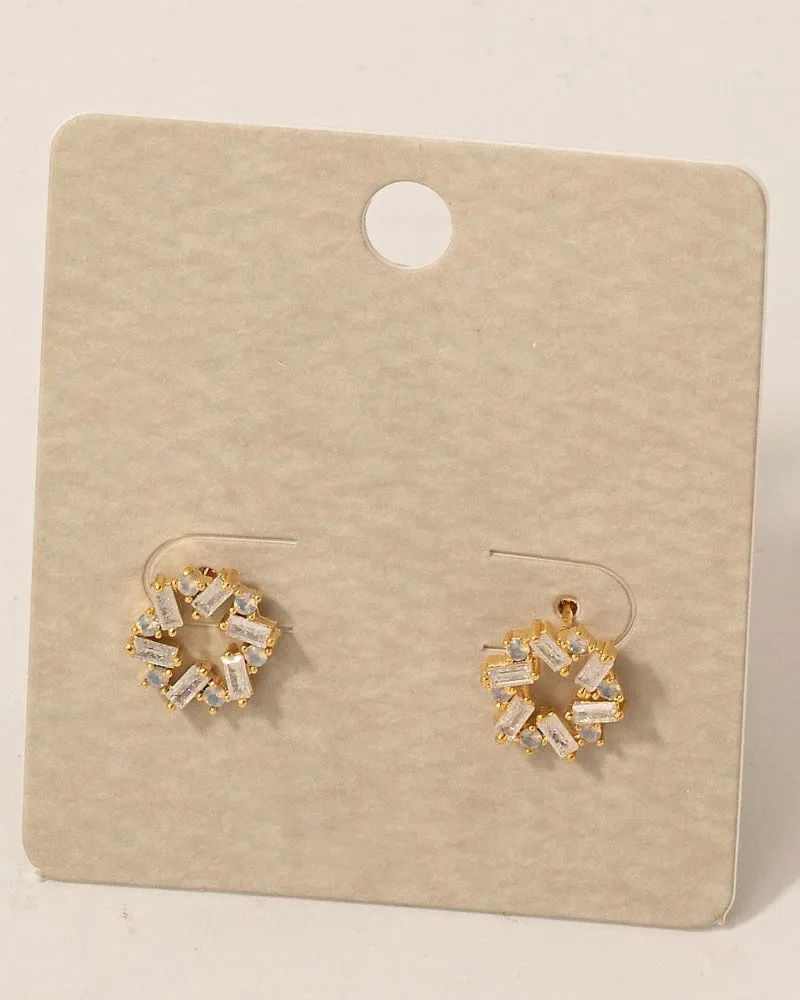 CZ Baguette Circle Stud Earrings
