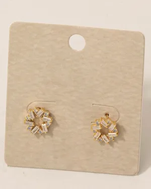 CZ Baguette Circle Stud Earrings