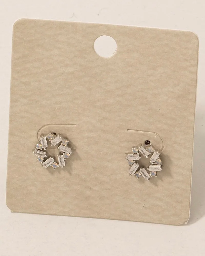 CZ Baguette Circle Stud Earrings