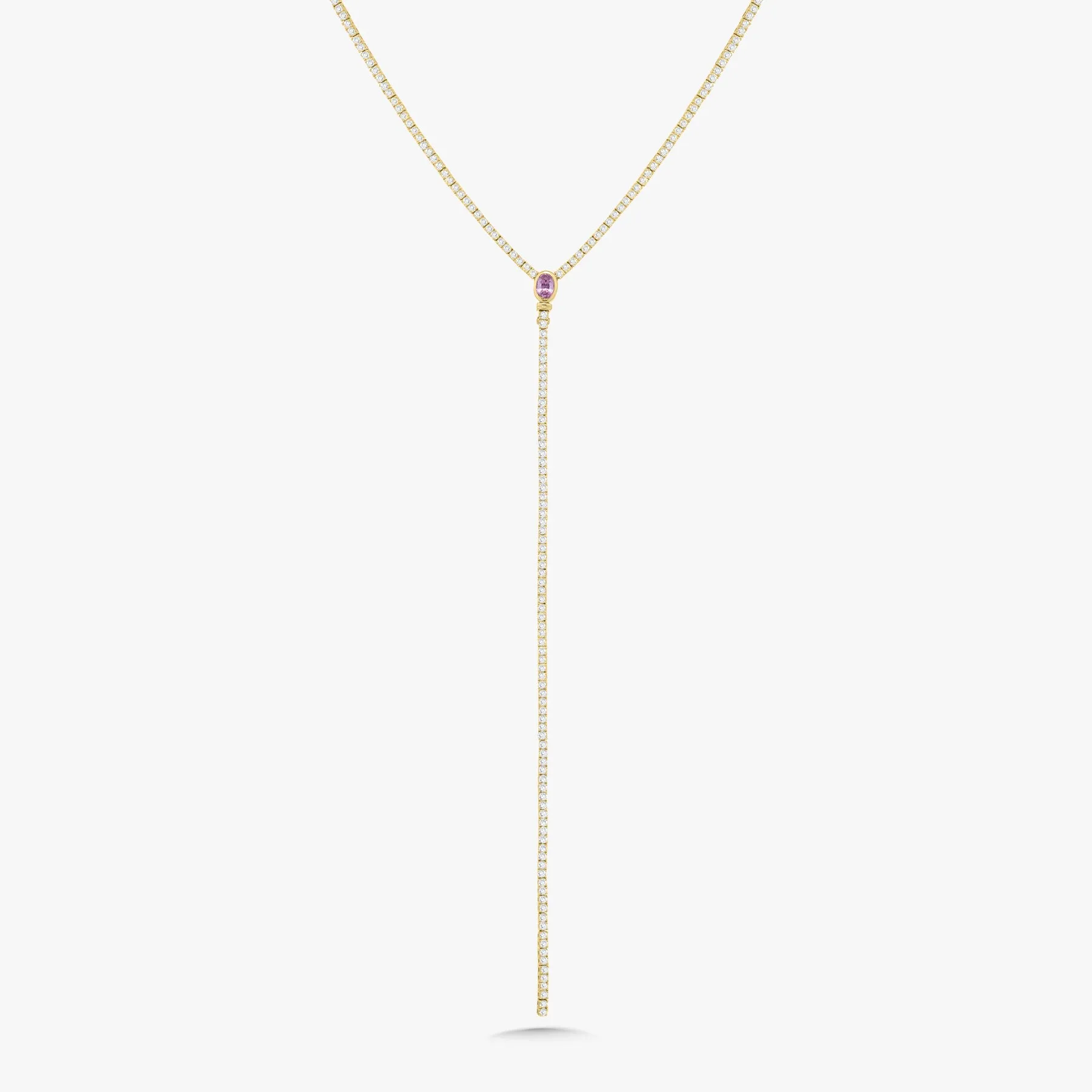 Davis Diamond Tennis Necklace with Removable Pink Sapphire Oval Lariat 4.90 ctw