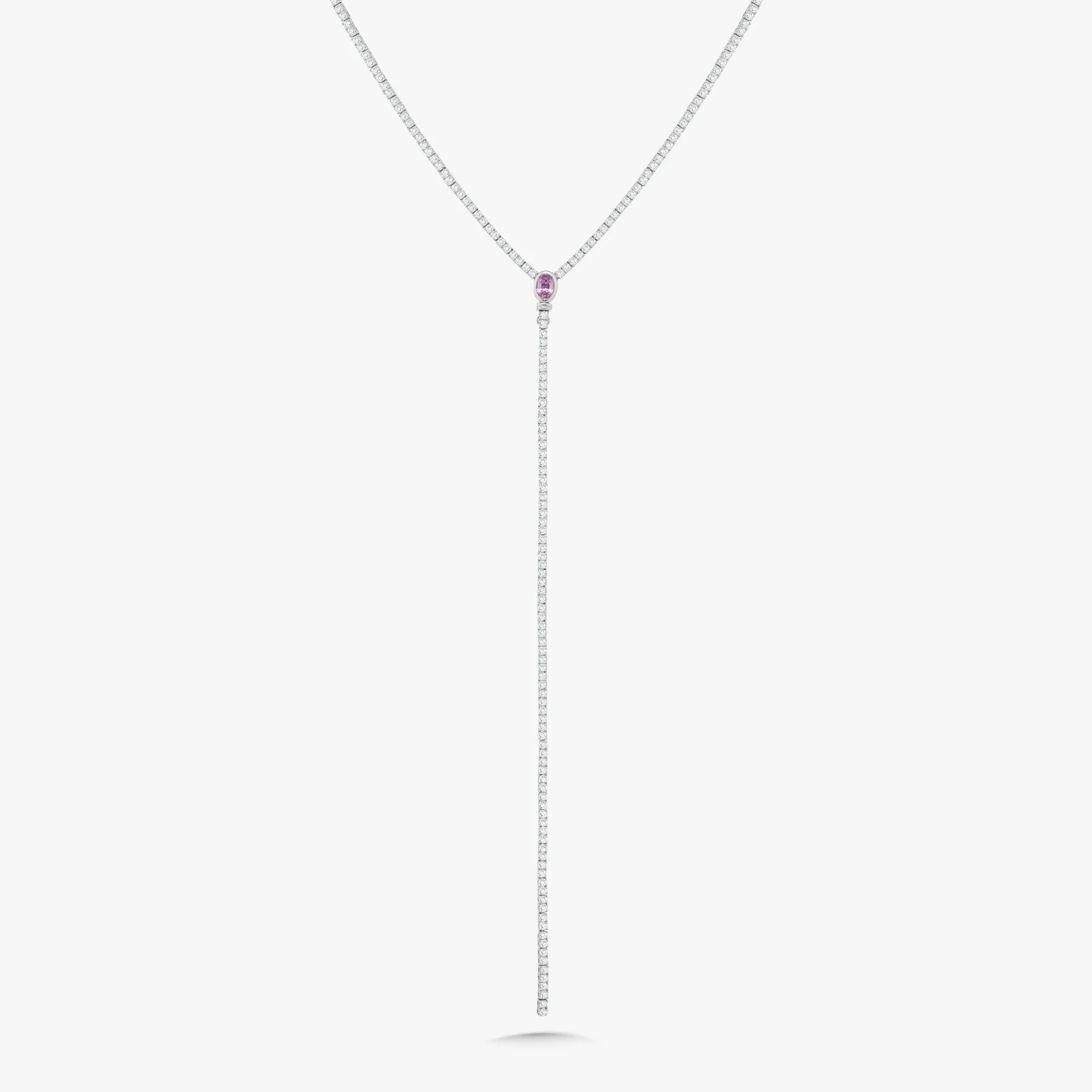 Davis Diamond Tennis Necklace with Removable Pink Sapphire Oval Lariat 4.90 ctw