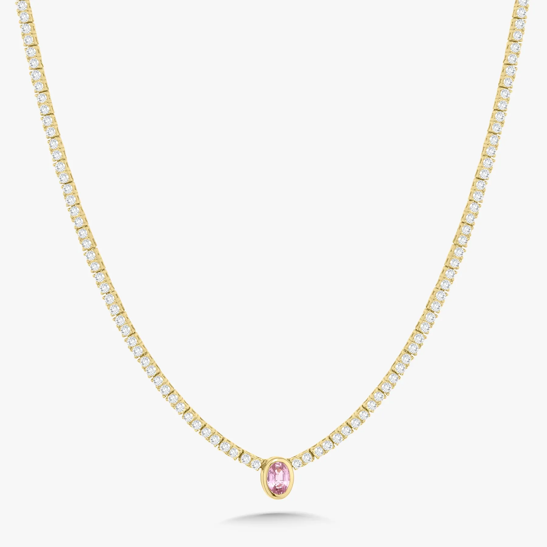 Davis Diamond Tennis Necklace with Removable Pink Sapphire Oval Lariat 4.90 ctw
