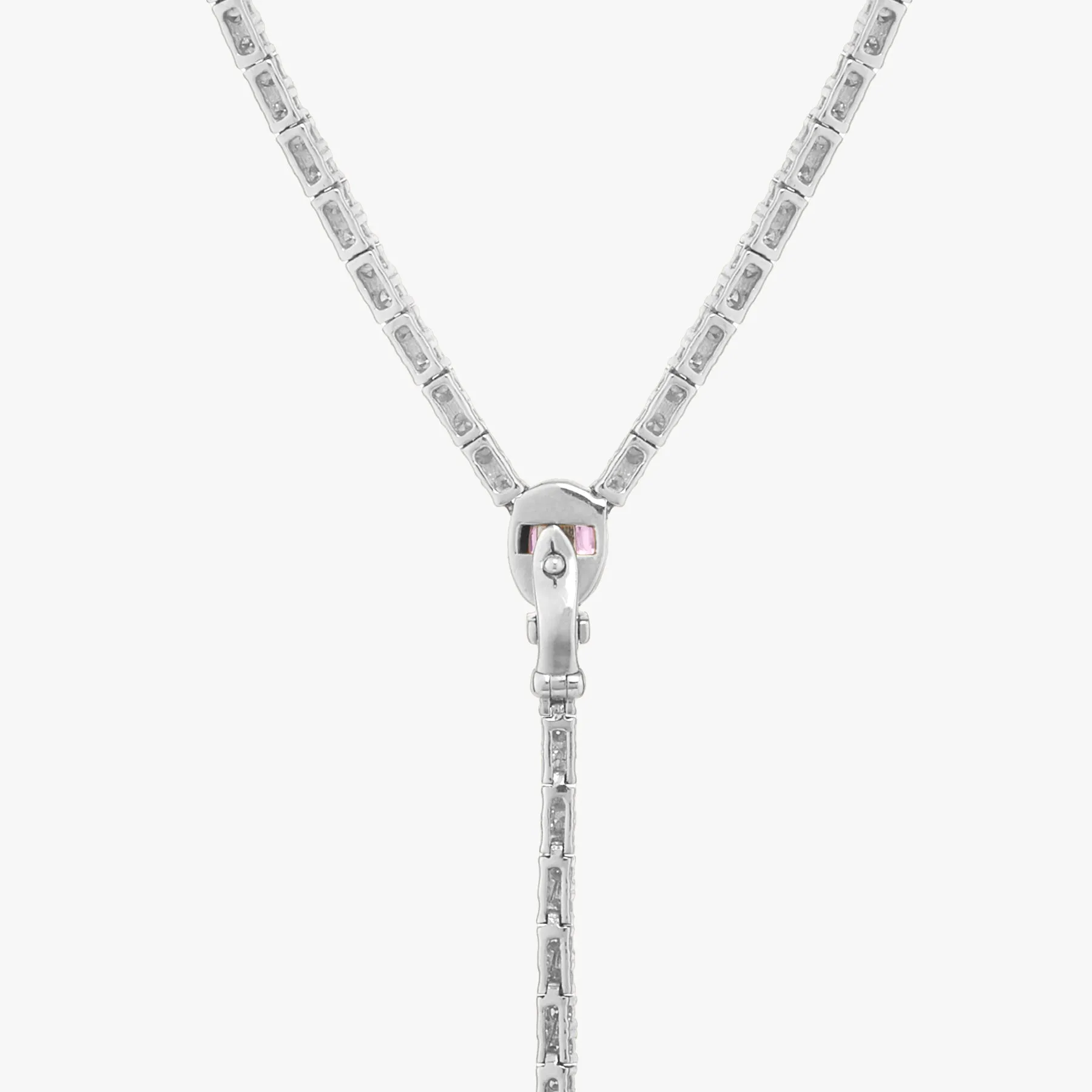 Davis Diamond Tennis Necklace with Removable Pink Sapphire Oval Lariat 4.90 ctw