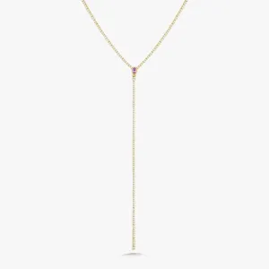 Davis Diamond Tennis Necklace with Removable Pink Sapphire Oval Lariat 4.90 ctw