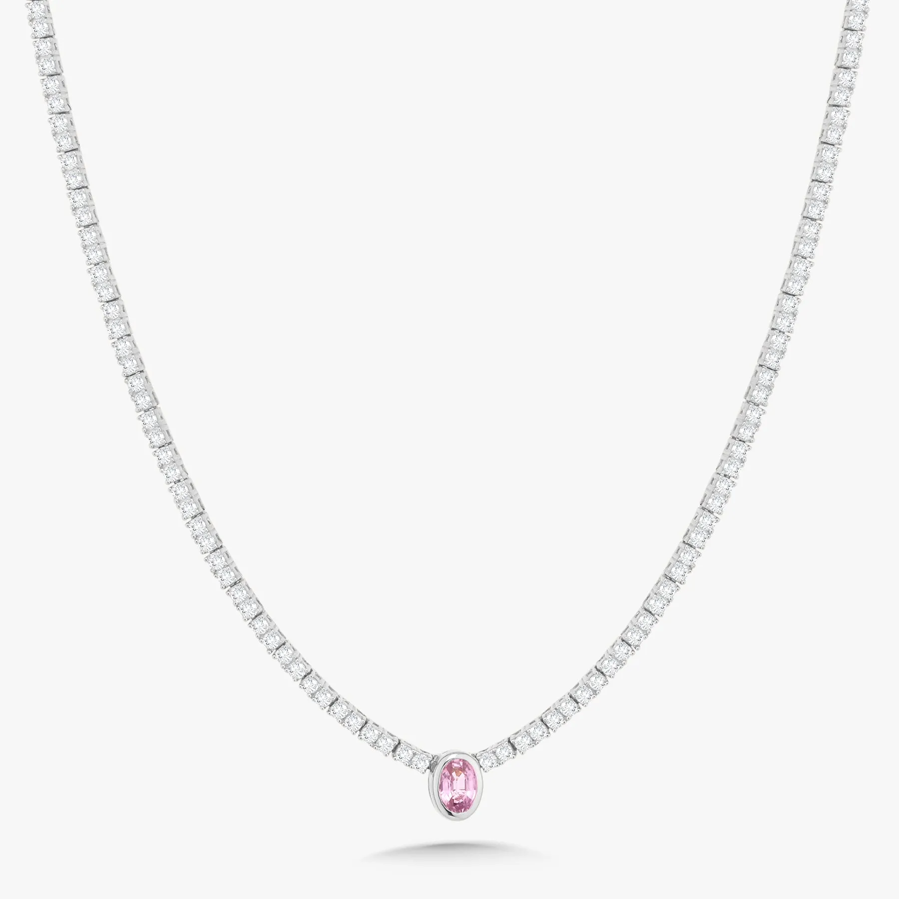 Davis Diamond Tennis Necklace with Removable Pink Sapphire Oval Lariat 4.90 ctw