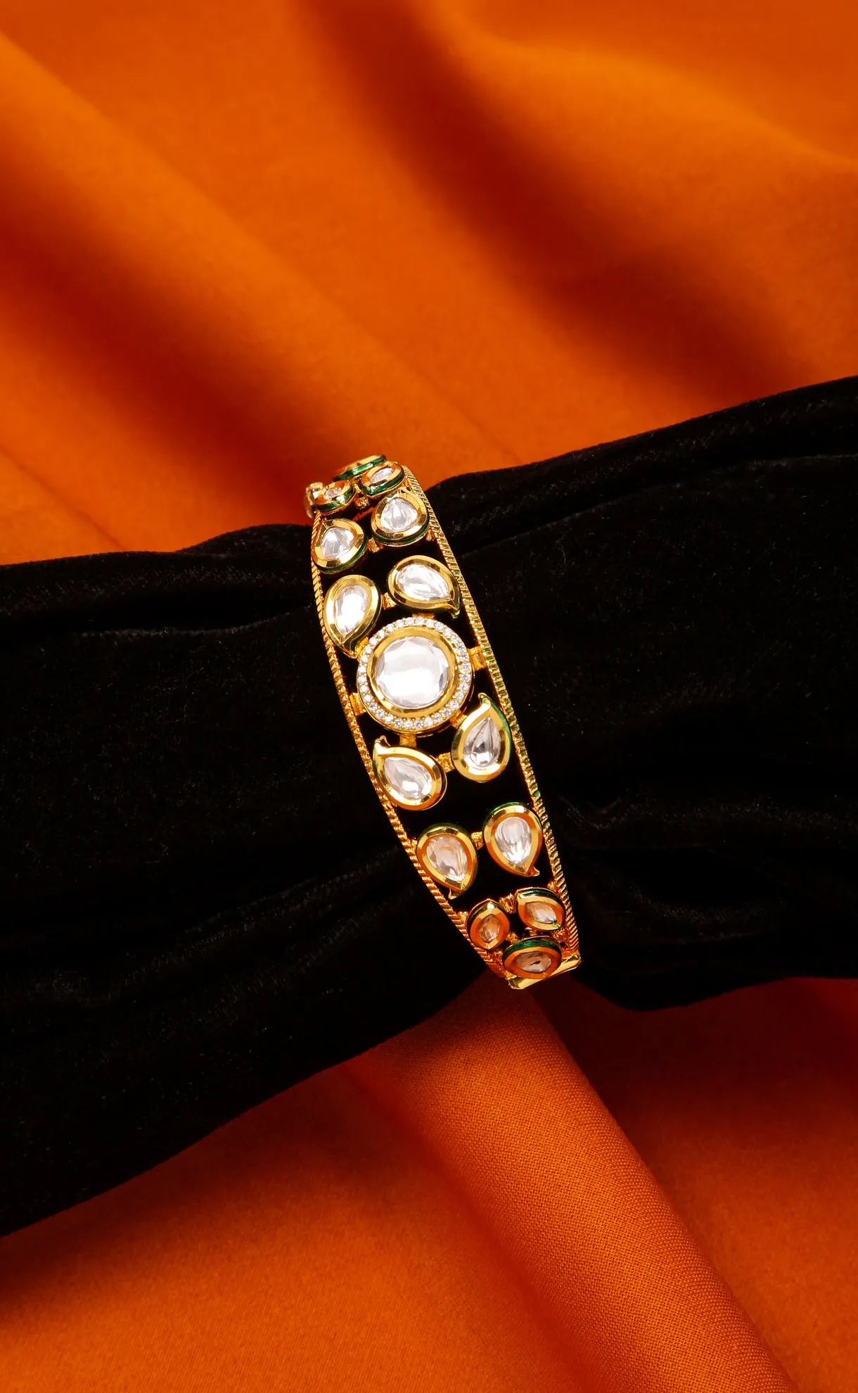 Designer Gold Plated Royal Kundan Openable Bracelet (Design 104)