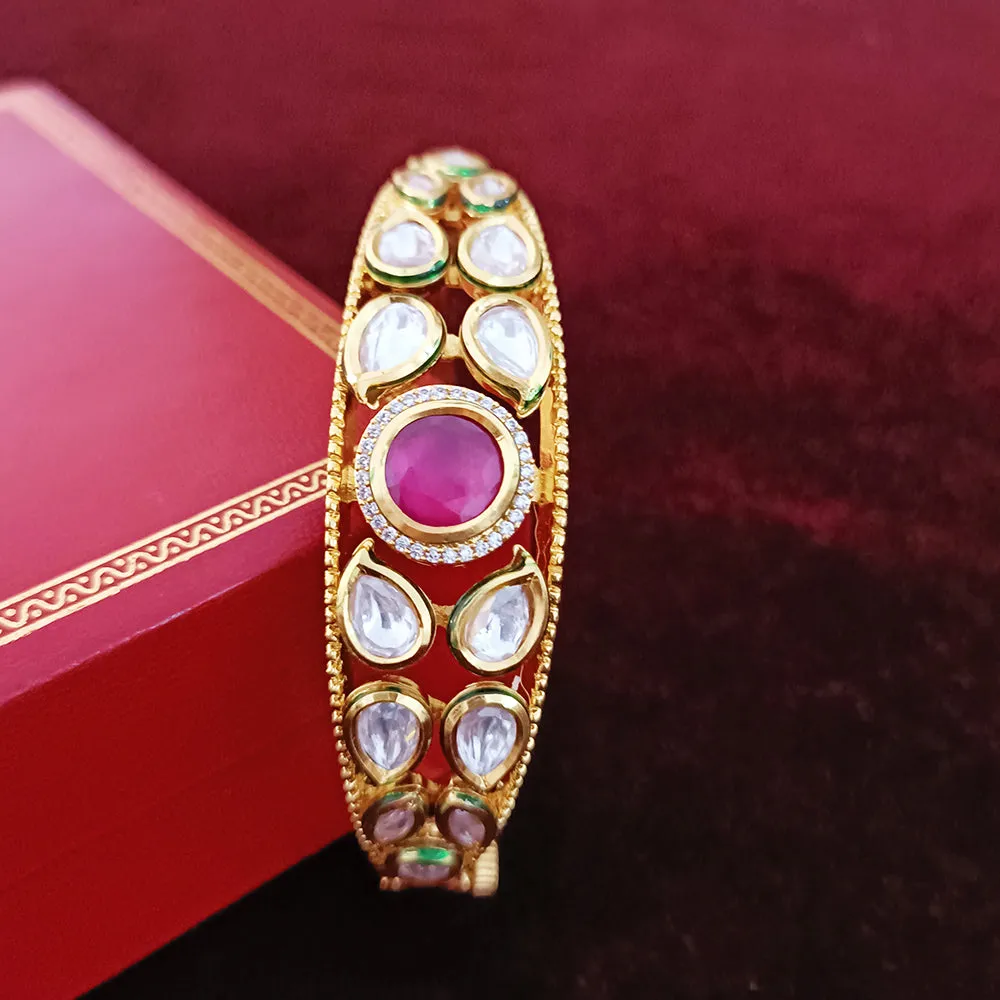 Designer Gold Plated Royal Kundan Openable Bracelet (Design 104)