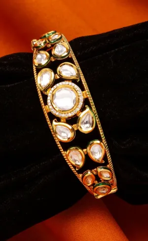 Designer Gold Plated Royal Kundan Openable Bracelet (Design 104)