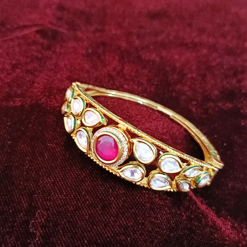 Designer Gold Plated Royal Kundan Openable Bracelet (Design 104)
